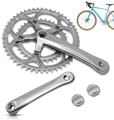 LOEVELOSI Rennrad Kurbelgarnitur 2fach 170 mm Alu Stahl JIS Vierkant Innenlager 9fach Silber Lochkreis 110 mm auswechselbare Kettenblätter Fahrrad Kurbel Rennradkurbel (34/50 Zähne)