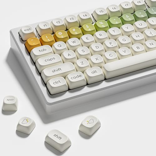 Womier PBT Keycaps Set 130 Keys, Custom White Japanese Keyboard Doubleshot Dye Sub Side Print Shine Through Keycaps 60 65 75 100 Percent, Cherry Profile (Rainbow)