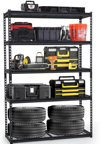 48 Heavy Duty Garage Shelving Unit, Adjustable 5-Tier Metal Storage Rack, Freestanding Utility Shelf, 48w x 24d x 72h