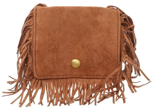 Bolso Borlas para Niños 1 Pieza de Gamuza Marrón | Bandolera Creativa y Preciosa, Monedero Infantil Incluido, Suave Deformable, para Niñas