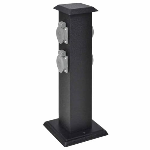 Teenpull Columna de enchufes negra de chapa de hierro con 4 enchufes, IP44, resistente a la intemperie, compacta para jardín, oficina y cocina, enchufe múltiple con carcasa de plástico a prueba de