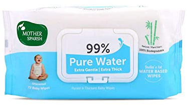 Mother Sparsh 99% Pure Water (Unscented) Baby Wipes (72 Unscented Baby Wipes) - Super Thick Fabric