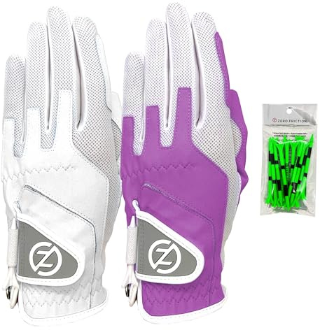 Zero Friction Guantes de Golf sintéticos de Ajuste Universal para Mujer, 2 Unidades, Talla única, Blanco/Lavanda