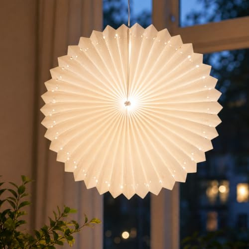 Hellum Sunny Lampion vit, papper Ø 40 cm med E14-fattning, 3 m matningskabel med strömbrytare och kontakt, inklusive LED-lampor, hängande lampa av papper för fönsterdekoration, fest, bröllop