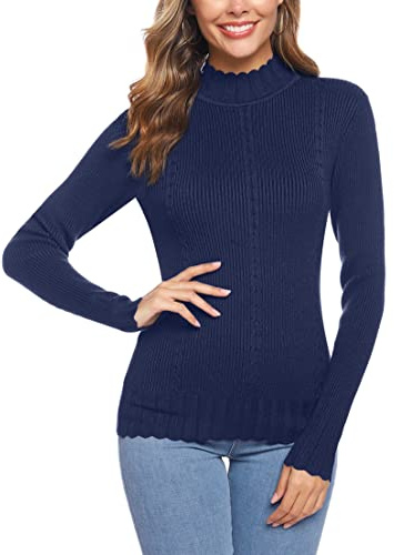 Sykooria Sweater Sweatshirt Femme SportCol RouléManche Longue Slim Fit Pullover Col Roulé FeiPull en Tricot Basic Tops Bleu M