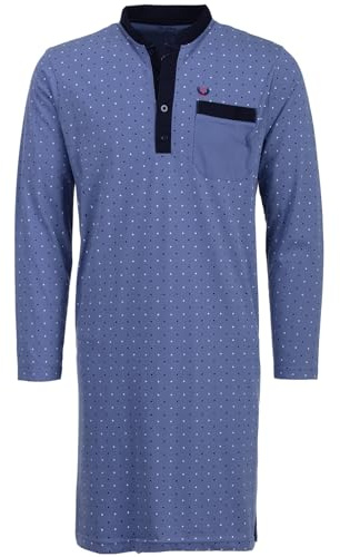 Henry Terre - Chemise de nuit pour homme - À manches longues - Avec poche poitrine et col montant, bleu, XXL