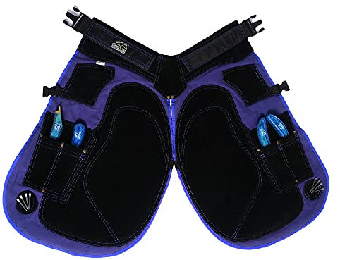 Equine Care 【Blue Precision Pro】 68,6 cm Rindsleder Wildleder & Canvas Farrier Schürze Chaps, Air Mesh, verstellbare Rückenstütze (71.1 cm bis 132.1 cm), 4 Taschen, 2 Nagelmagnete für Pferdeschuh- und