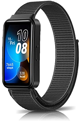 Niboow Armband Kompatibel mit Huawei Band 6 / Honor Band 6, Nylon Solo Loop, Einstellbar Sport Ersatzband - Schwarz