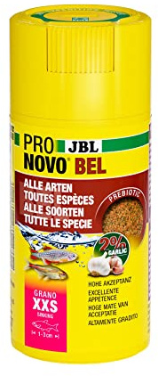 JBL PRONOVO BEL GRANO, Aliment de Base pour tous Poissons d'Aquarium de 1-3 cm, Granulés pour Poissons, Doseur à clic, taille XXS, 100 ml