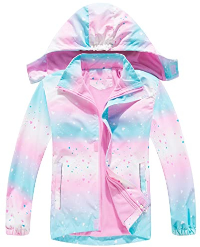 Fewlby Niña Chaqueta Impermeable con Capucha - Cortavientos Ligera con Forro Polar Abrigo Prueba de Viento Chubasquero Primavera Otoño Abrigos Deportivos 3-4 Años
