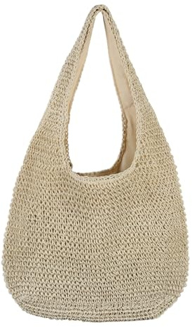 LUI SUI Borsa a tracolla da spiaggia estiva in paglia per donna, borsa intrecciata a mano casual di grande capacità