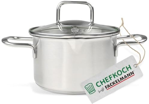 FACKELMANN Chefkoch trifft Kochtopf mit Glasdeckel – ø16cm, Edelstahl 18/8, Aluminium-Kern, für alle Herdarten inkl. Induktion – spülmaschinengeeignet