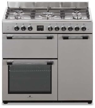 Cuisiniere piano gaz 3 fours électriques CONTINENTAL EDISON CECP903FIX 5 feux - Inox - Largeur 90 cm