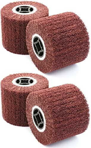 QWORK 60 Grit Non-Woven Abrasive Flap Wire Drawing Polishing Burnishing Wheels, 4 Pack Strong Cutting Force for Smooth and Mirror-Like Finish on Stainless Steel Surfaces, Wire Drawing and Polishing