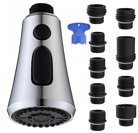 Pommeau de douche 3 modes - Accessoire de robinet de cuisine - Pommeau de douche de rechange - Avec bouton de rinçage haute pression - Pour robinet de cuisine et évier (galvanisé)