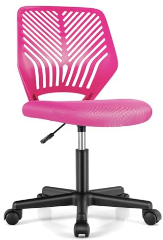 COSTWAY Skrivstol för barn, armlös barnskrivbordsstol, barnsnurrstol höjdjusterbar, barnkontorsstol, snurrstol utan armstöd (rosa)