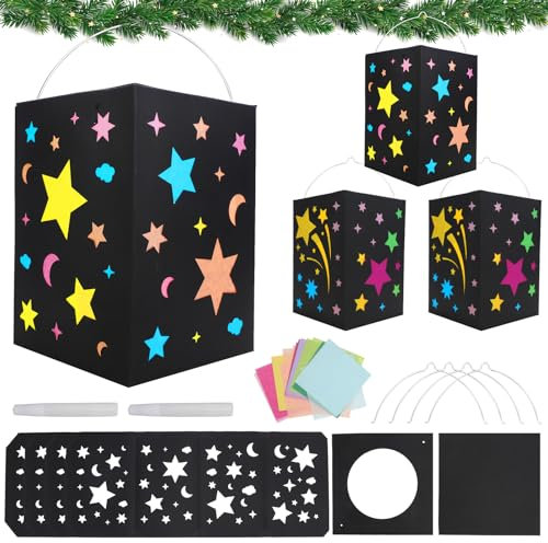 DKINY 4 Kit Fai da Te Lanterne di Carta Motivo Stelle con Colla Lanterna per Bambini Festa Artigianale Attività Compleanni Natale Inverno Hobby