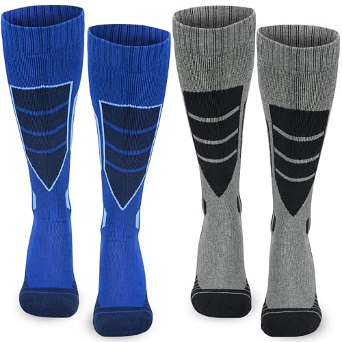 ouhos 2 pares de calcetines térmicos de esquí para hombre 43-46, cálidos, hasta la rodilla, gruesos, para invierno, clima frío, nieve, snowboard, caza, senderismo