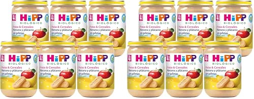 HiPP Biológico - Tarrito de Manzana y Plátano con Galletas BIO - Papilla de Frutas & Cereales - Pack 6x190g - Sin Azúcares Añadidos - Apto a Partir de 4 Meses (Paquete de 2)