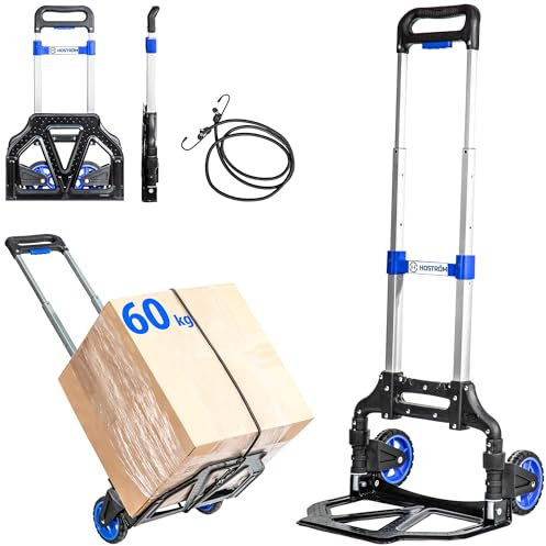 Diable Pliant en Aluminium, 2 Roues Diable Pliable Demenagement et Transport de matériau, Compact, léger, Charge Max. 60kg, Garantie 5 Ans, Hostrom