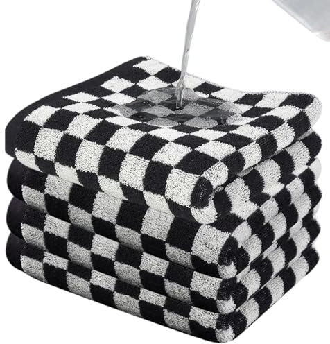 Tadoiooy Karbeere Handtücher 4 Stück 14.6x29in Absorptes schwarzes und weißes Karierte Handtücher Weich Bequeme Baumwollbadetücher für Zuhause, Hotel, Wohnheim