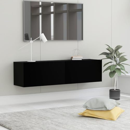 Myheimly TV Schrank mit 2 Klapptüren TV Möbel,Hängeboard,Lowboard Fernsehtisch Fernsehschrank Sideboard Holzwerkstoff Schwarz,120 cm