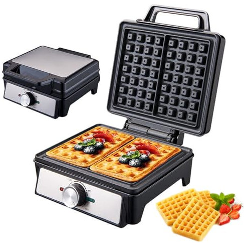 Electric Waffle Maker, 1600W Waffle Iron, Quick Heating, Ready Indicator Light, Physical Anti-stick, Multifunction for Breakfast, Snacks & Desserts