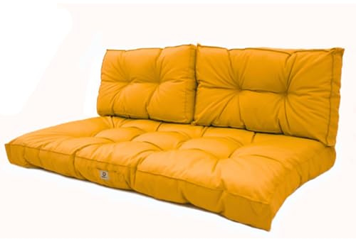 deco arts Coussins pour Salon de Jardin - Coussins extérieur - 120x60 cm - Coussin de Remplacement pour Fauteuil, Banc & Chaise d'extérieur - Imperméable, Confortable & capitonné - Jaune