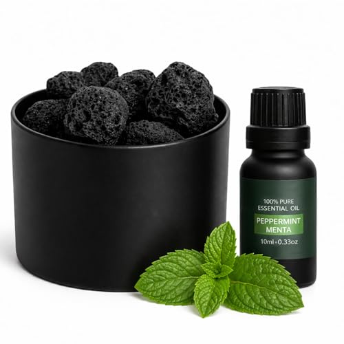 Difusor Aceites Esenciales - Piedras Volcánicas 100% Naturales | Uso Relajante | Ideal para Baño, Yoga o Comedor | Sin Electricidad | Fácil Aplicación (Menta)