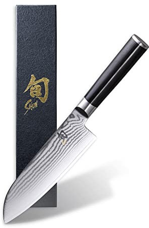 KAI Shun Classic Santoku Linkshänder 18 cm Klingenlänge - Damastmesser 32 Lagen VG MAX Kern - 61 (±1) HRC - Pakkaholzgriff - Made in Japan - japanisches Kochmesser Küchenmesser geschmiedet