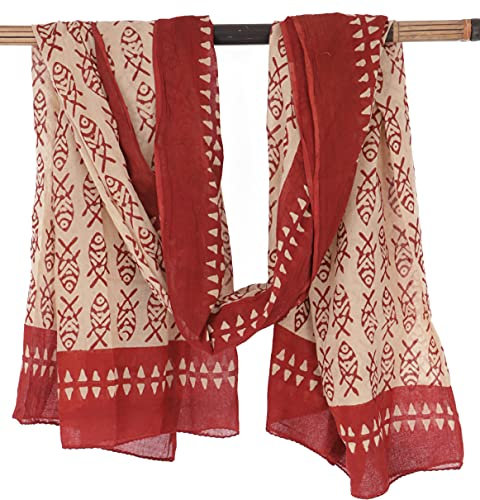GURU SHOP Leichter Pareo, Sarong, Handbedrucktes Baumwolltuch - rot Kombination 24, Herren/Damen, Baumwolle, 190x120 cm