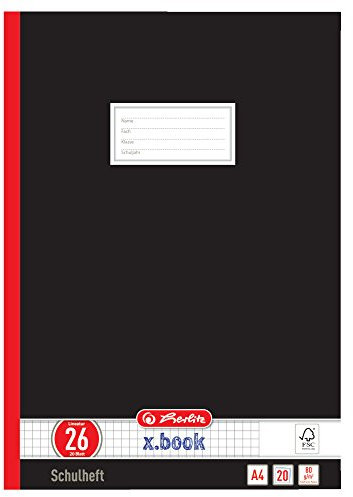 Herlitz 331223 Schulheft A4, kariert mit Rand, Lineatur 26, 20 Blatt, schwarz 10er Packung (10 Stück)