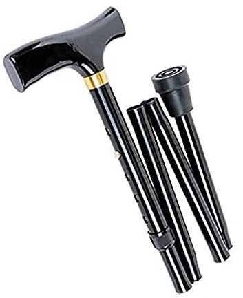 Alberts 140717 Faltbarer Spazierstock | höhenverstellbar | Stock: Aluminium, Griff: Holz, schwarz