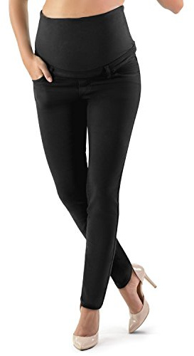 Milano - Jeans Premaman Donna Basic, Super Elasticizzato e Comodo, Pantaloni Skinny, Abbigliamento per Ogni Fase della Gravidanza (Nero, XL)