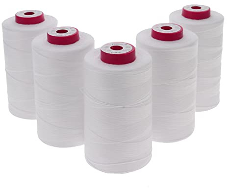 SEWFIL Dacor 120 - Pack de 5 bobinas de hilo de coser de poliéster (5 conos x 5.000 metros) - 00BR Blanco