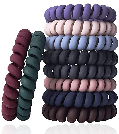 Spiral Hair Ties Set - 10 Piece Medium Coil Elastics for Thick Hair, Multicolor No-Crease Telephone Cord Plastic Ties for Women and Girls (Matte Color)