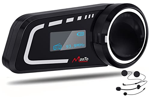 MaxTo Motorcycle Bluetooth Headset M2C 1000M 6 Riders Group Helmet Communication System with LCD Screen Universal Moto Intercom Waterproof Motor Helmet FM Intercom (1 Pack)