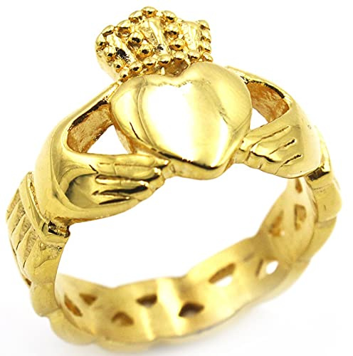 ANAZOZ Bague Homme Acier Inoxydable, Anneau Claddagh Couronne Main Cœur Couleur Doré Classique Taille 71