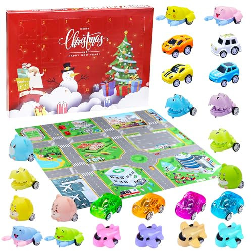 Auto Spielzeug, Spielzeugauto 24 Stück Adventskalender Auto Kinder, Autos Spielzeug Adventskalender Spielzeug Aufziehauto Spielzeugautos Kleine Autos Kinder Auto Spielzeug ab 2 3 4 5 6 Jahre Junge