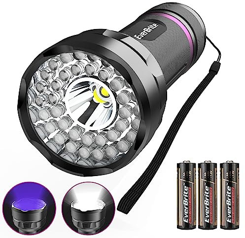 EverBrite 2 in 1 Schwarzlicht UV Taschenlampe mit 38 LEDs, 395nm Ultraviolettes Licht Lampe mit 300LM weiß Licht, Haustier Urin Detektor für Hunde und Katzen, Geldscheinprüfer inkl. 3 AA Batterien