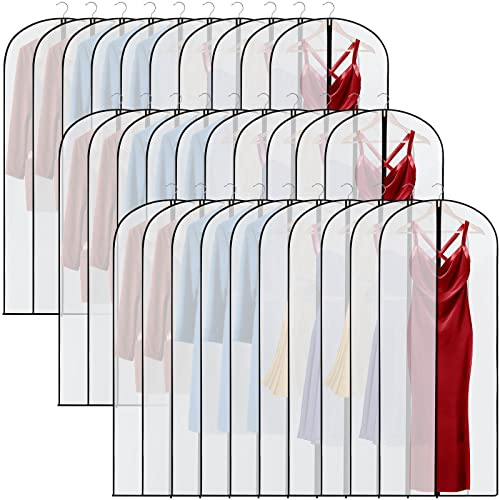 Amylove 40 Pcs 24 x 60 Inch Garment Bags Bulk Hanging Clothes Storage Covers for Closet Organization Dustproof Long Dress Bag Set for Wedding Dresses Gowns Coats Travel Suit (White Black)