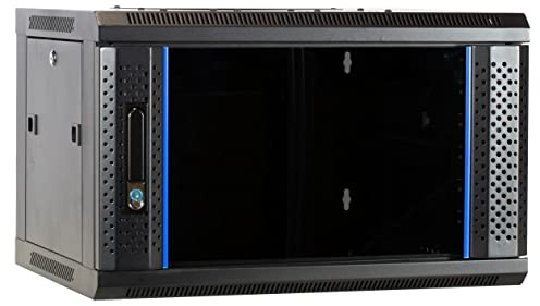 DSIT Armario de red 4HE (armario para servidores), montaje en pared de 19 pulgadas, con puerta de cristal, 600 x 600 x 280 mm, color negro, con cerradura, capacidad de carga de 60 kg