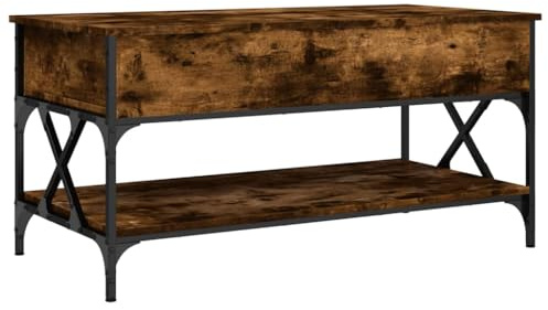 vidaXL Soffbord rökfärgad ek 100x50x50 cm konstruerat trä och metall, vardagsrumsbord, vardagsrumsmöbel, bord med förvaring, vardagsrumsmöbler