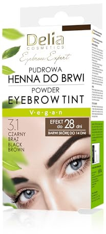 Delia Cosmetics Pulver-Augenbrauenfärbung - Natürliche Kräuter & Farbe - Betonte, verdunkelte, verdickte Augenbrauen - 20 einfache Anwendungen - Komplettes Augenbrauenfärbeset (Schwarz Braun)