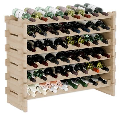 Lenmar RW-STK Weinregal aus Holz, 48-60 Flaschen Kapazität, 6 Ebenen, Farbe Beige, ideal für den Keller oder Wohnbereich, dekoratives Flaschenregal, Robustes Kellerregal für Weinflaschen (RW-STK-48)