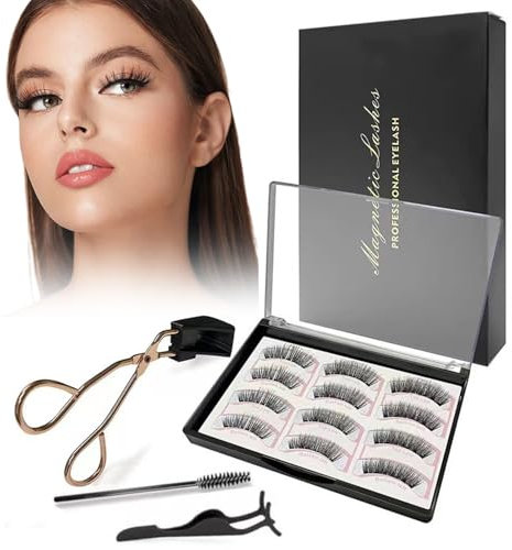 Landrain 12 Stück 3D Magnetic Lashes, Magnetic Eyelashes, Wimpern Magnetisch Natürlicher Look mit Applikator