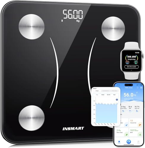 INSMART Personenwaage Digital, 30*30 cm Waage personen mit Bluetooth, Körperfettwaage für BMI, Gewicht, Körperfett, Pulsschlag, Muskelmasse, Wasser, Protein, Skelettmuskel, Knochengewicht, BMR, usw.