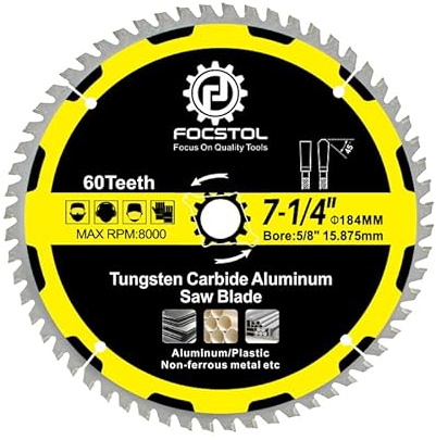 FOCSTOL Hoja Sierra Circular para Aluminio 184mm x 15,875mm - Disco para Corte con 60 Dientes Para Cortar Aluminio Metales No Ferrosos Plástico