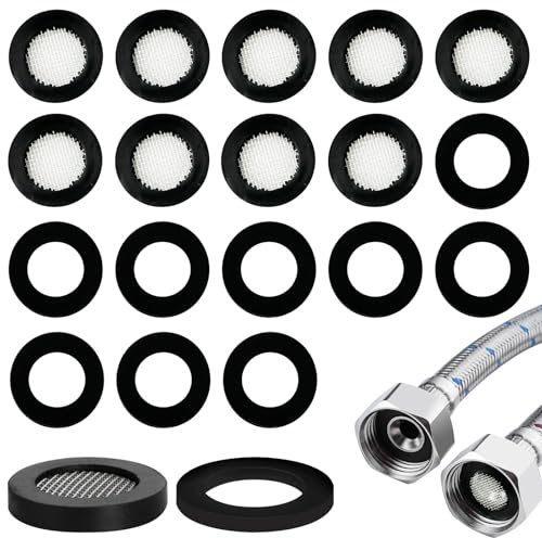 20 Stück Dichtungsringe Set, 10 Stück Dichtungsring mit 10 Stück Siebdichtung 19 mm Dichtung für Duschschlauch Gummi Unterlegscheiben Rund für Brauseschlauch Wasserhähne (Schwarz)