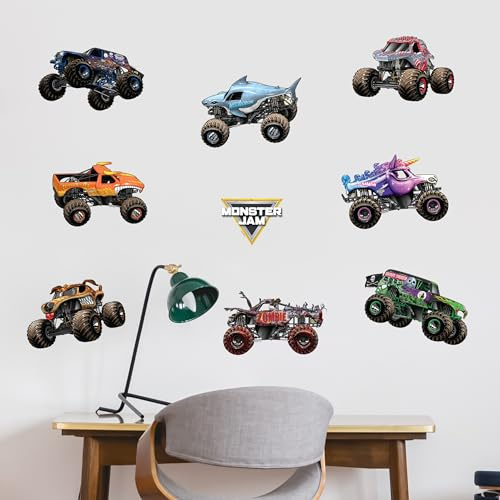 Monster Jam Trucks Wall Decals Pack - Grave Digger Son-Uva Digger El Toro Loco Megalodon Zombie ThunderROARus Sparkle Smash Monster Mutt Vinyl Stickers Bedroom Decorations Peel and Stick Room Decor